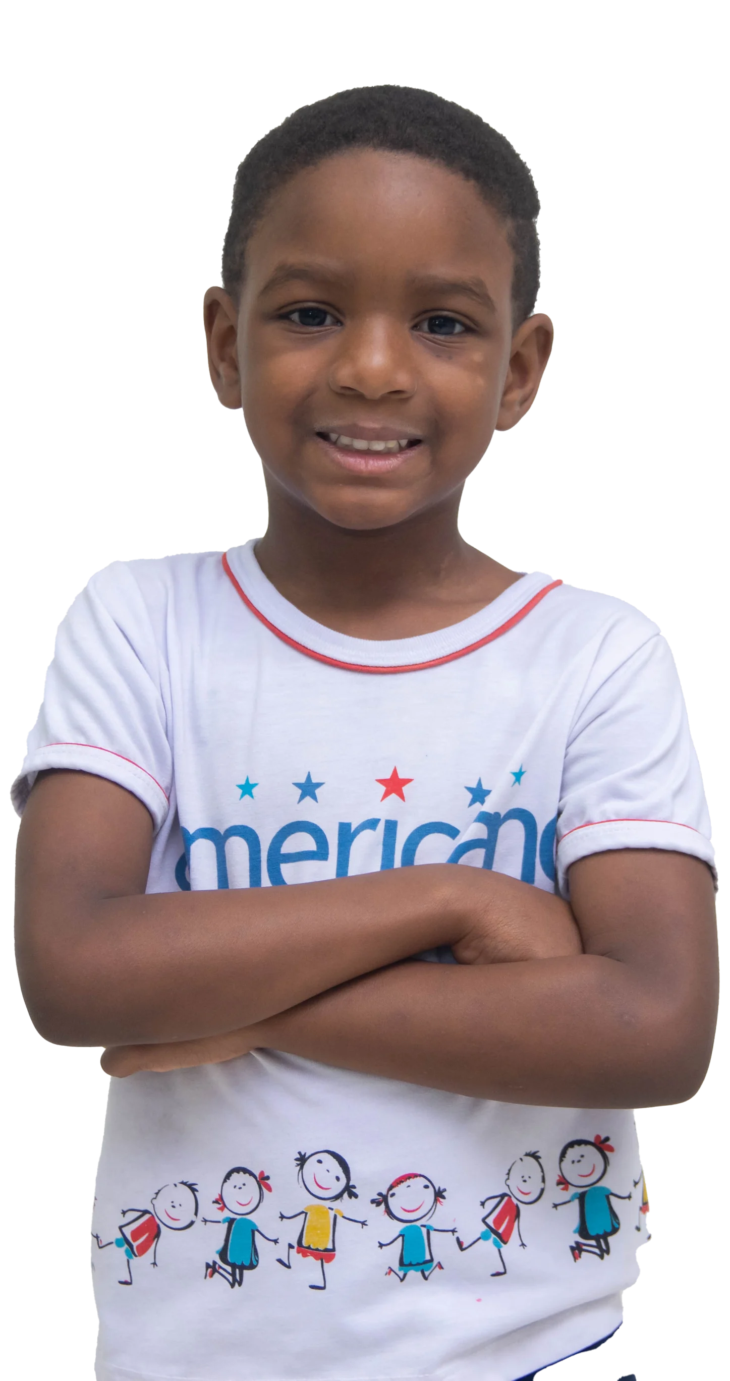 Estudante menino de braços cruzados